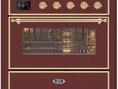 Majestic II 36 Inch Electric Freestanding Range in Burgundy with Brass Trim Online now