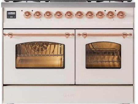 Nostalgie II 40 Inch Dual Fuel Natural Gas Freestanding Range in Antique White with Copper Trim For Cheap